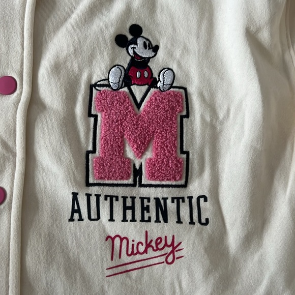 Classic Disney Embroidered Mickey Mouse Bomber Varsity Jacket Top Cream Pink - Picture 3 of 12